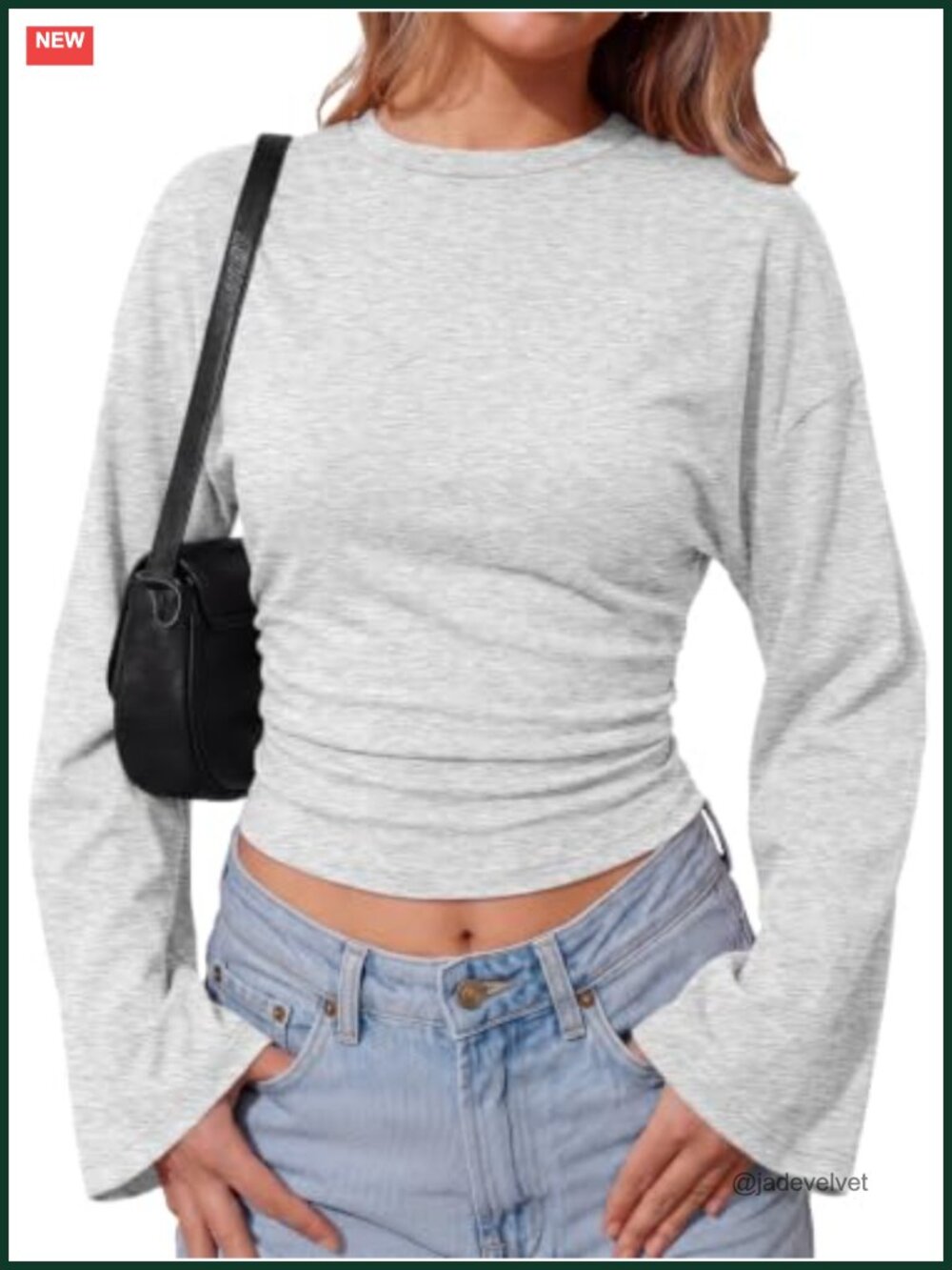 Womens Cropped Long Sleeve Tee 93% Cotton Spandex Fall Going Out Top